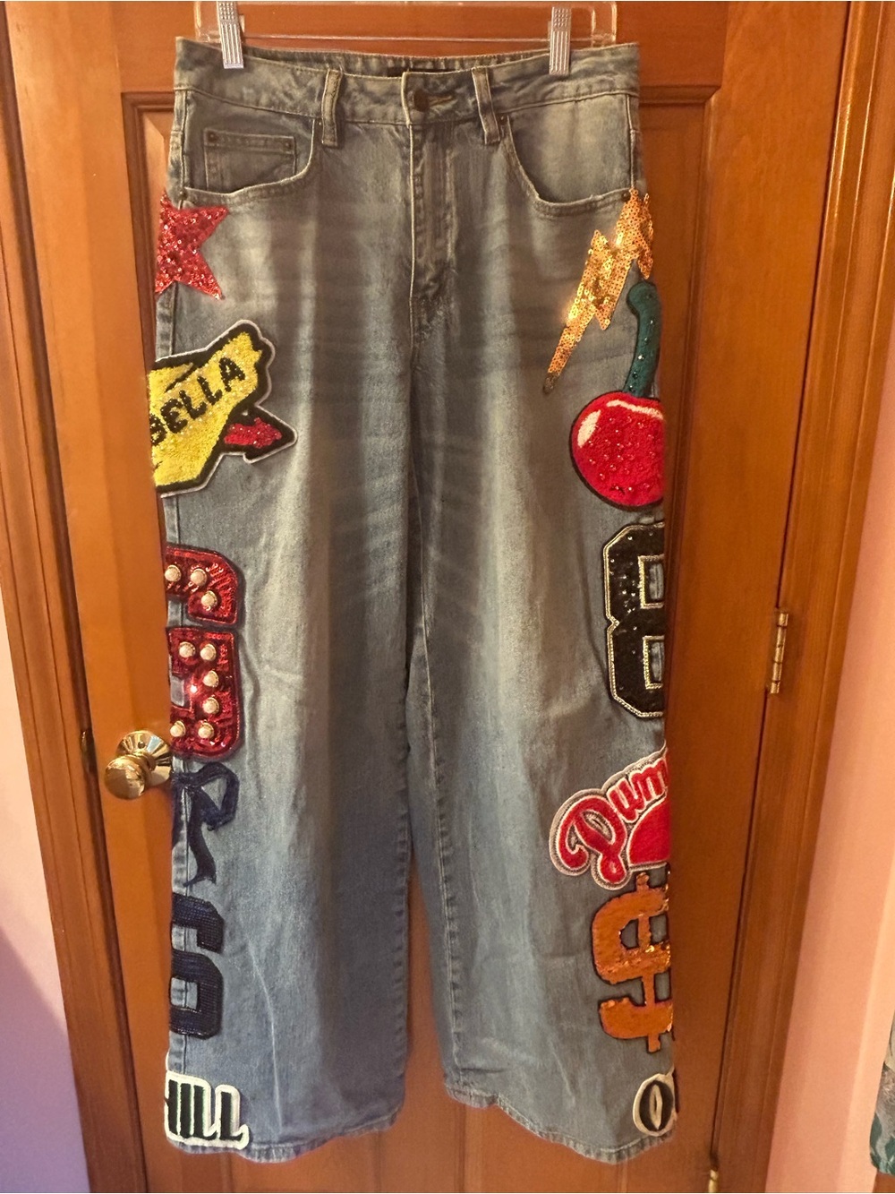 Akira brand Embellished Blue Wide-Leg Women's Jeans